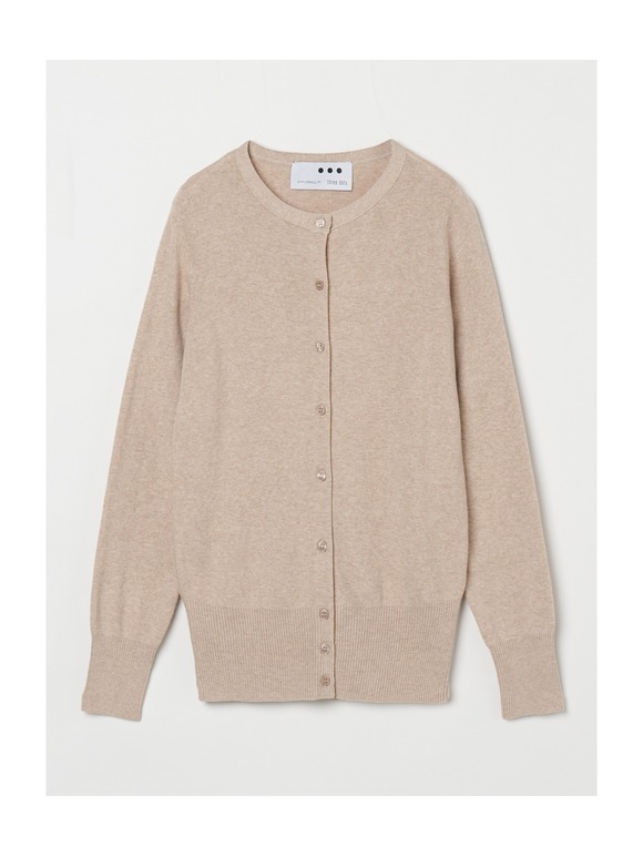 Cotton melange l/s crew cardigan