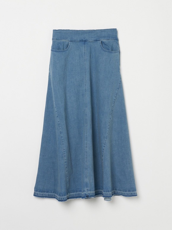 Denim volume flair skirt