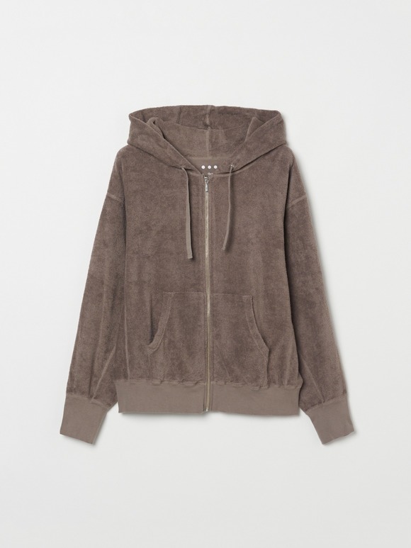 Long staple pile zip up hoody