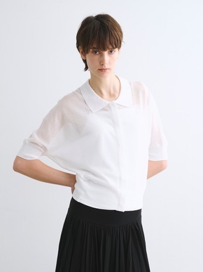 Shiny sheer sweater button polo cardigan 詳細画像
