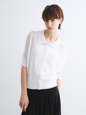 Shiny sheer sweater button polo cardigan 詳細画像