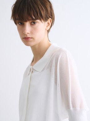 Shiny sheer sweater button polo cardigan 詳細画像