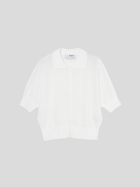 Shiny sheer sweater button polo cardigan 詳細画像