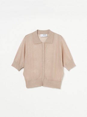 Shiny sheer sweater button polo cardigan 詳細画像