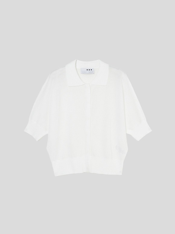 Shiny sheer sweater button polo cardigan