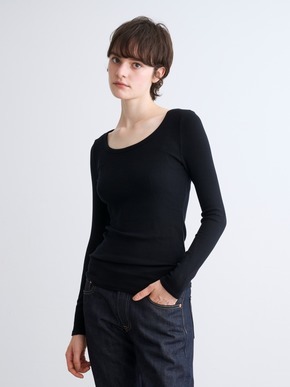 Rib jersey open crew neck tee 詳細画像