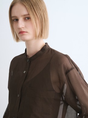 Sheer cotton band collar shirt 詳細画像