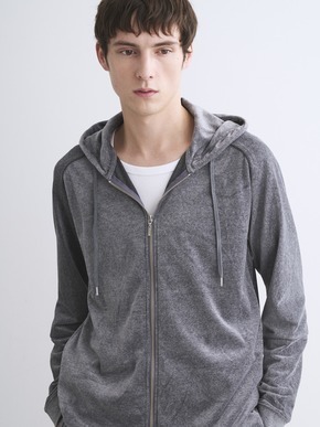 Men's cotton velour zip-up parka 詳細画像
