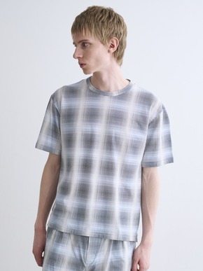Men's shadow check print t-shirt 詳細画像