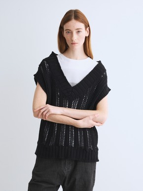 Mesh cotton sweater vest 詳細画像