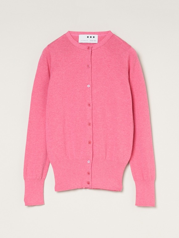 Cotton melange l/s crew cardigan