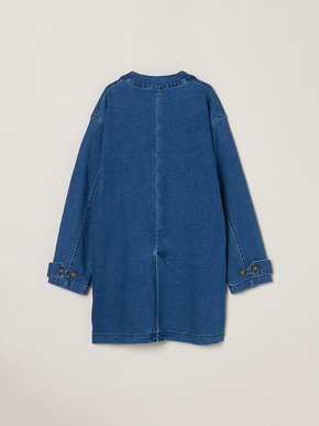 Denim collarless long jacket 詳細画像