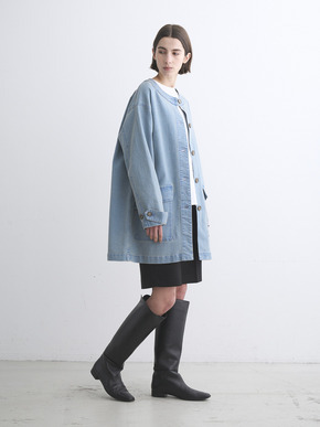 Denim collarless long jacket 詳細画像