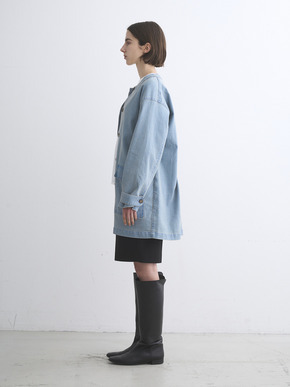 Denim collarless long jacket 詳細画像