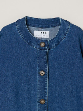 Denim collarless long jacket 詳細画像