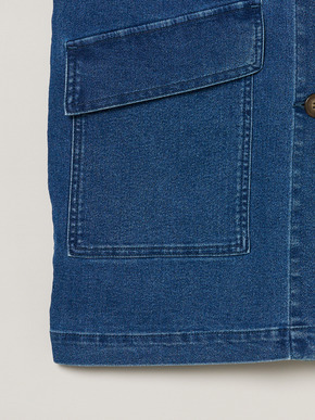 Denim collarless long jacket 詳細画像