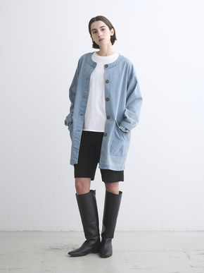 Denim collarless long jacket 詳細画像