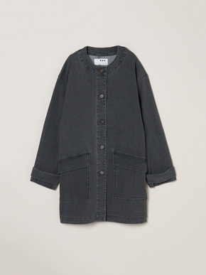 Denim collarless long jacket 詳細画像