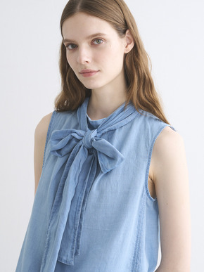 Air denim tie blouse 詳細画像