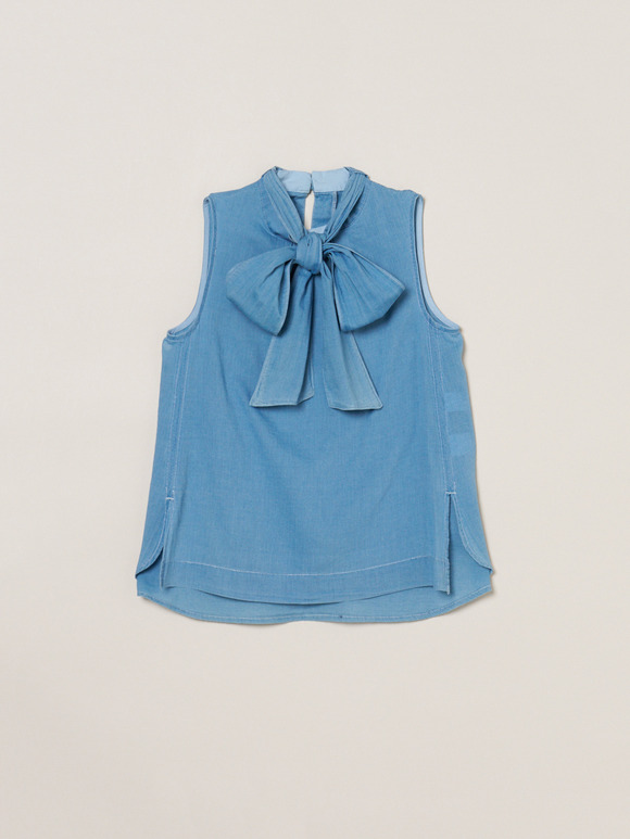 Air denim tie blouse