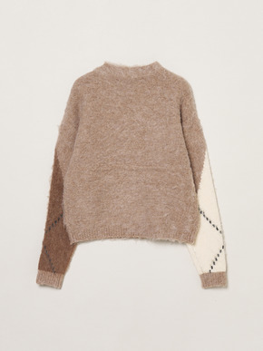 Cloudy shaggy argyle boxy tops 詳細画像