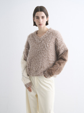 Cloudy shaggy argyle boxy tops 詳細画像