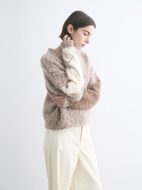 Cloudy shaggy argyle boxy tops 詳細画像