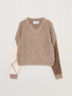 Cloudy shaggy argyle boxy tops 詳細画像