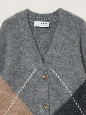Cloudy shaggy argyle cardigan 詳細画像