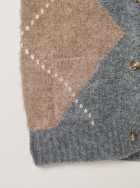 Cloudy shaggy argyle cardigan 詳細画像