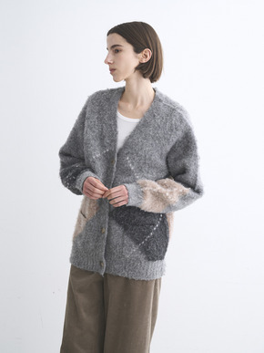 Cloudy shaggy argyle cardigan 詳細画像