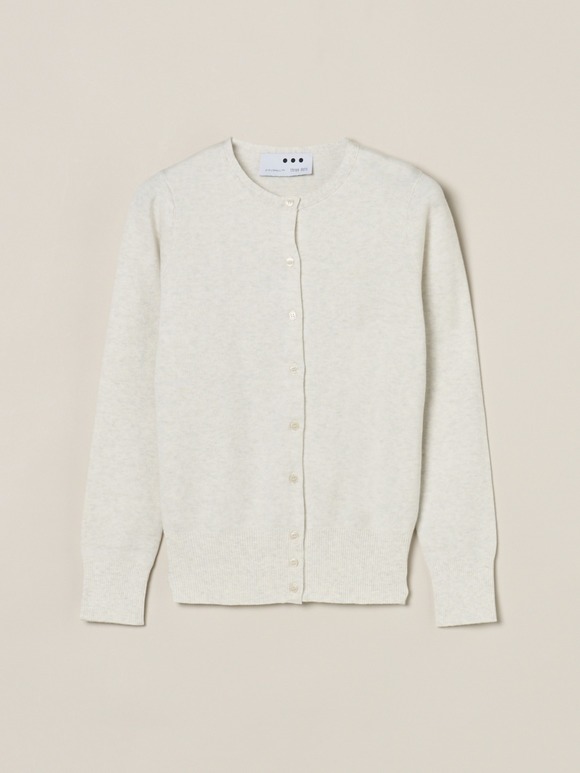 Cotton melange l/s crew cardigan
