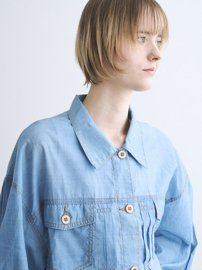 Sheer denim shirt jacket 詳細画像