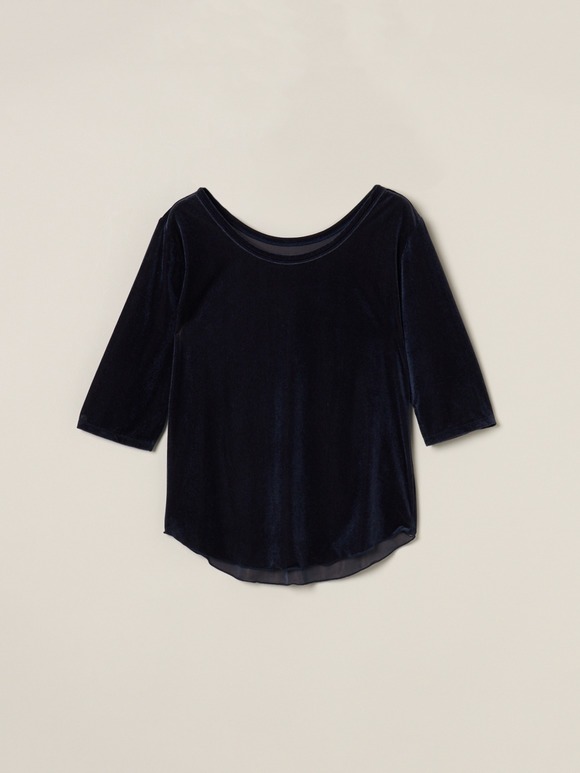 Sheer velour double open neck T