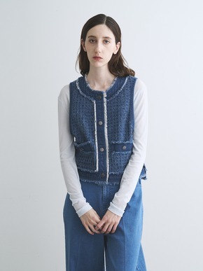 Needl punched denim gillet 詳細画像