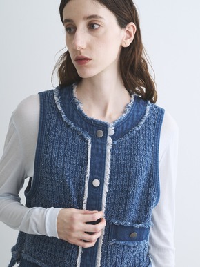 Needl punched denim gillet 詳細画像