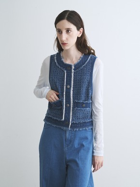 Needl punched denim gillet 詳細画像
