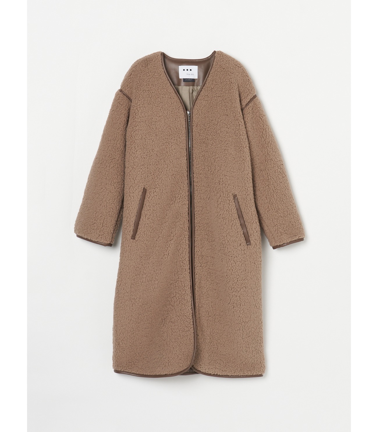 Eco fur fleece long coat 詳細画像 grey beige 1